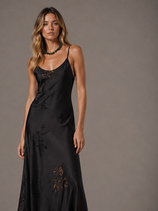 Jones New York Dresses & Skirts - Jones New York Collection Black Satin Floral Flocked Slip Dress